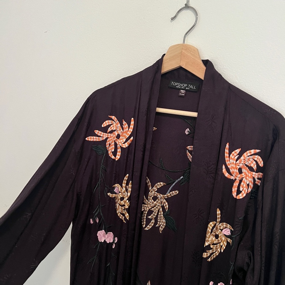 Topshop Black Embroidered Floral Kimono
